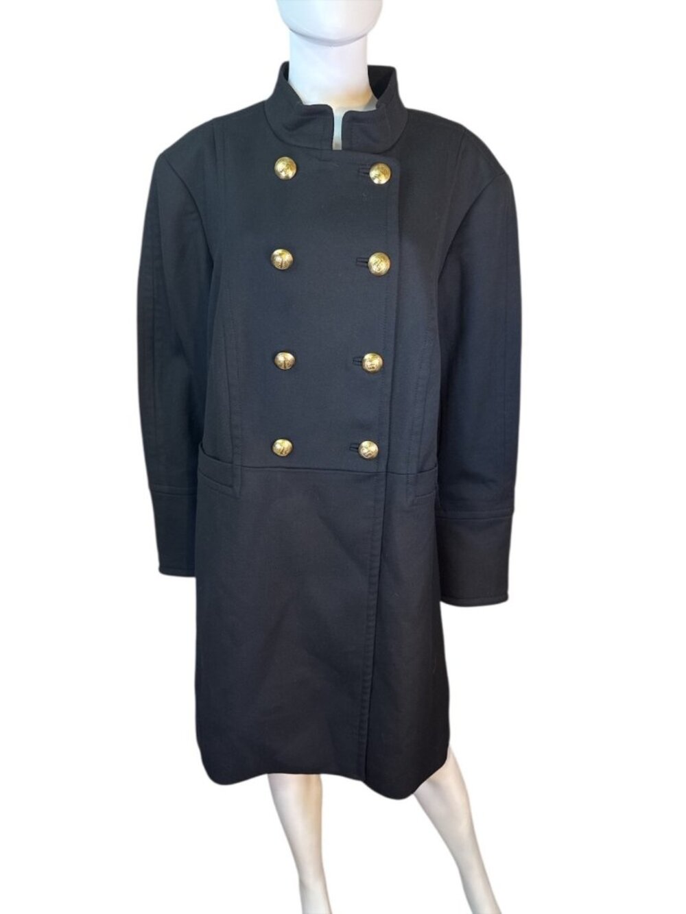 Talbots Womens Double-Breasted Black Coat With Gold Buttons Offiice Size 22W EUC